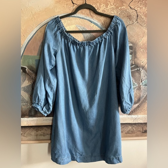 7 For All Mankind Denim Off-Shoulder Mini Dress - Picture 1 of 6